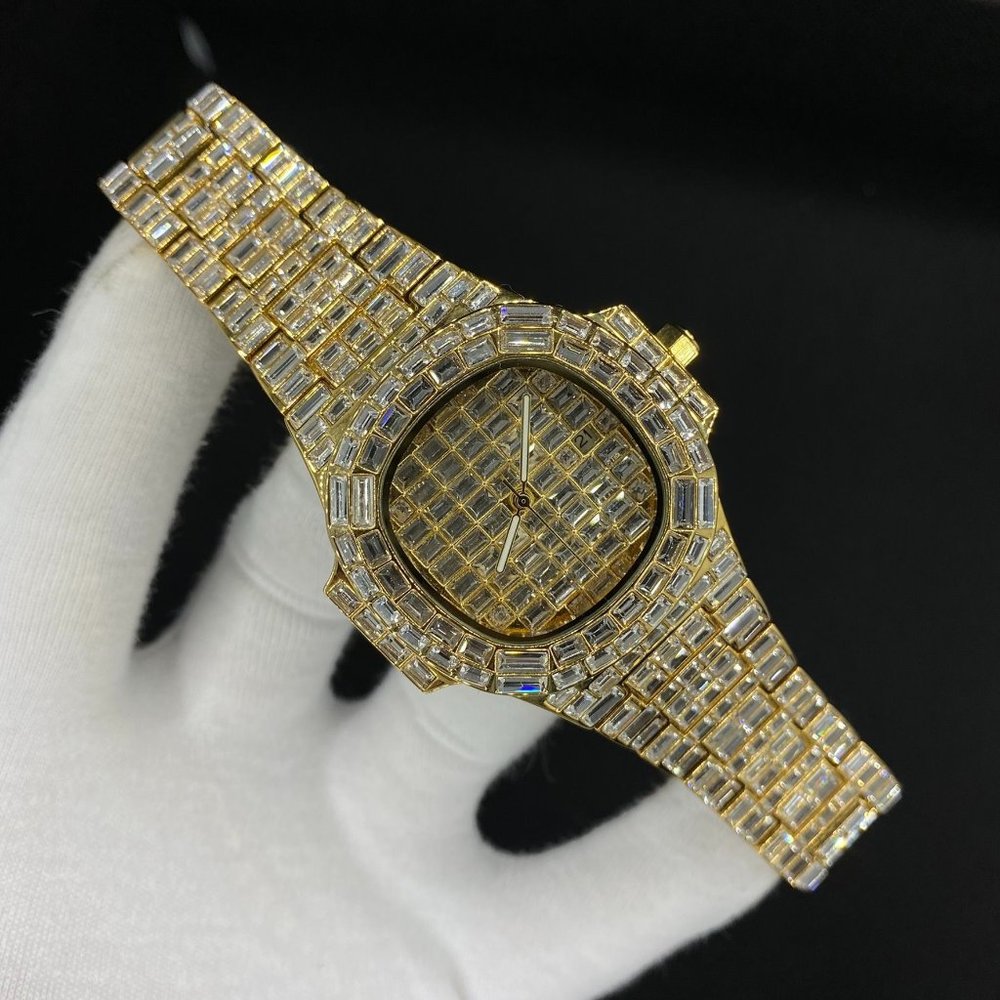 18K Gold Plated Diamond Covered Luxury Patek Watch